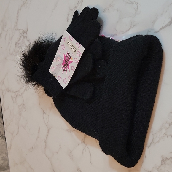 OMG pink & silver Reversible chevron pattern Sequin Hat & gloves - Picture 4 of 7